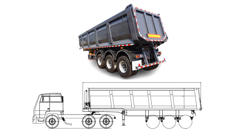 Description of Semi Tipper Trailer The cargo compartment of the semi tipper trailer can be tipped backwards for automatic unloading. This structure makes loading and unloading cargo more convenient and efficient, greatly saving loading and unloading time and labor costs.  35 Cubic Tri Axle Semi Tipper Trailer for Sale in Malawi  The chassis of the semi tipper trailer for sale is designed with a multi-axle double-row tire design for high stability. It is able to withstand heavy loads and maintain stability and balance during driving.  35 Cubic Tri Axle Semi Tipper Trailer for Sale in Malawi  The semi tipper trailer in Malawi is welded with high-quality high-strength steel and has a high load-bearing capacity. It can bear a large amount of cargo weight and can be used to transport large and heavy cargo to meet various load requirements.  35 Cubic Tri Axle Semi Tipper Trailer for Sale in Malawi  The semi tipper trailer price has high flexibility, and the length of its cargo box can be customized according to needs to adapt to the transportation of goods of different sizes.  35 Cubic Tri Axle Semi Tipper Trailer for Sale in Malawi  The semi tipper trailer is usually equipped with a strong guardrail to ensure the safety of the cargo during driving. This structural feature effectively prevents cargo leakage during transportation and provides higher cargo protection performance.  35 Cubic Tri Axle Semi Tipper Trailer for Sale in Malawi    Specification of Semi Tipper Trailer Model: 3 Axle Semi Tipper Trailer for Sale in Malawi  Dimension: 9300mm * 2500mm *1600mm  Volume: 35CBM  Axles: 3 axles  Tire: 12 units  Suspension: Heavy-duty mechanical suspension  Tipping system: 196 hydraulic cylinder  King pin: 2.0 inches or 3.5 inches  Landing gear: JOST    Video of Semi Tipper Trailer 35 Cubic Tri Axle Semi Tipper Trailer for Sale in Malawi    If you are interested in this tri axle semi tipper trailer, welcome to leave your message!  We will provide more details, quotations, catalogs, drawings, and videos for you!